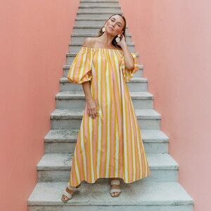 NWT  Sunkissed Stripe Ace Dress Yellow Pink White Stripes Size S/M
